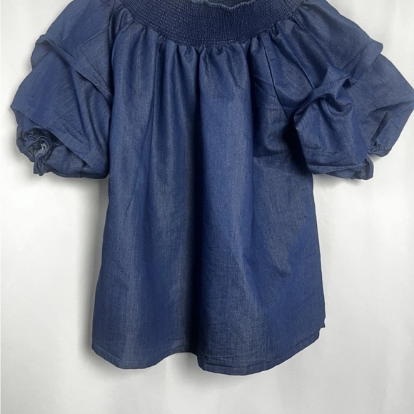 Blue Off-Shoulder Puff Sleeve Top - Picture 2 of 7